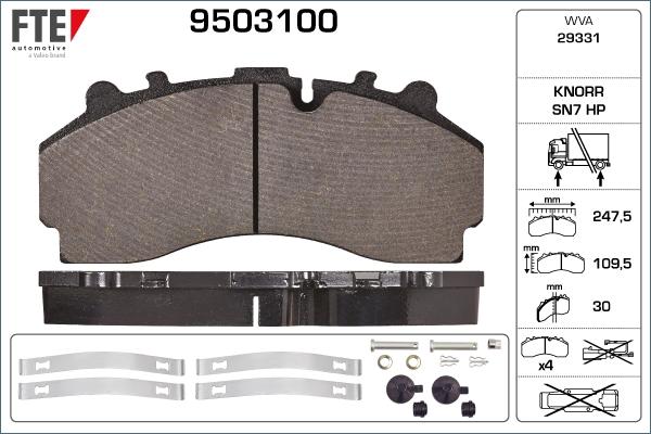 FTE 9503100 - Тормозные колодки, дисковые, комплект autospares.lv