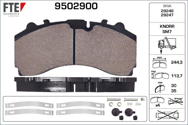FTE 9502900 - Тормозные колодки, дисковые, комплект autospares.lv