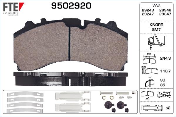 FTE 9502920 - Тормозные колодки, дисковые, комплект autospares.lv