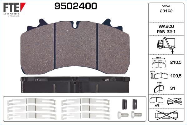 FTE 9502400 - Тормозные колодки, дисковые, комплект autospares.lv