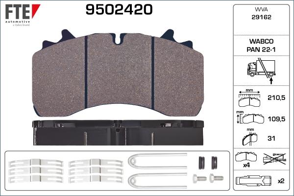 FTE 9502420 - Тормозные колодки, дисковые, комплект autospares.lv