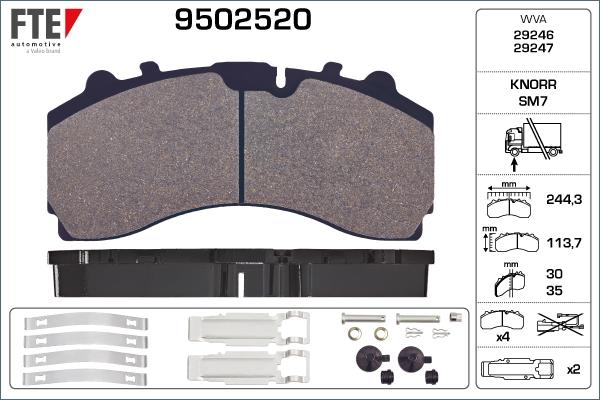 FTE 9502520 - Тормозные колодки, дисковые, комплект autospares.lv