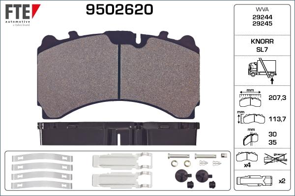 FTE 9502620 - Тормозные колодки, дисковые, комплект autospares.lv