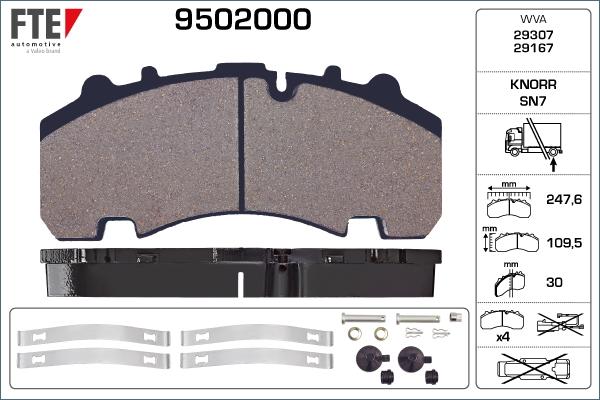 FTE 9502000 - Тормозные колодки, дисковые, комплект autospares.lv