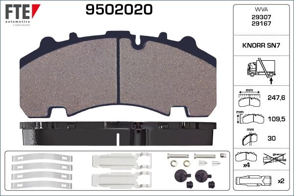 FTE 9502020 - Тормозные колодки, дисковые, комплект autospares.lv
