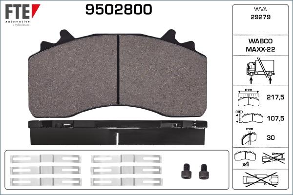 FTE 9502800 - Тормозные колодки, дисковые, комплект autospares.lv