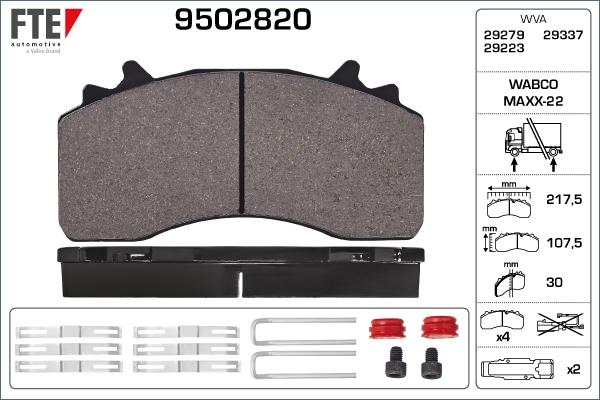 FTE 9502820 - Тормозные колодки, дисковые, комплект autospares.lv