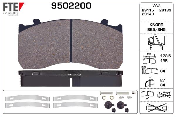 FTE 9502200 - Тормозные колодки, дисковые, комплект autospares.lv