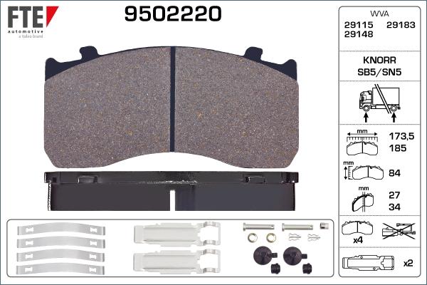 FTE 9502220 - Тормозные колодки, дисковые, комплект autospares.lv