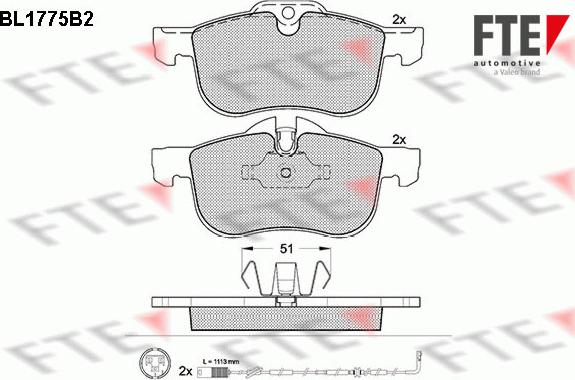 FTE BL1775B2 - Тормозные колодки, дисковые, комплект autospares.lv