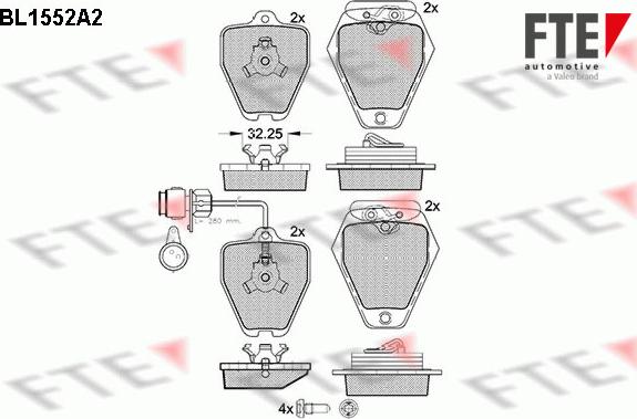 FTE BL1552A2 - Тормозные колодки, дисковые, комплект autospares.lv