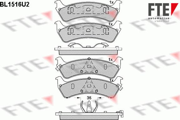 FTE BL1516U2 - Тормозные колодки, дисковые, комплект autospares.lv