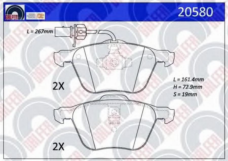 Galfer 20580 - Тормозные колодки, дисковые, комплект autospares.lv