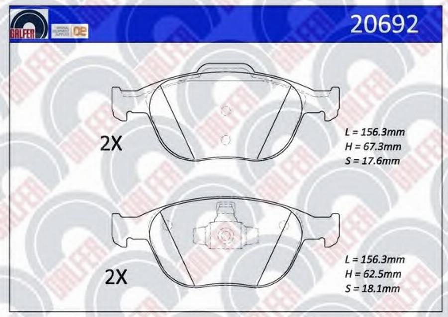 Galfer 20692 - Тормозные колодки, дисковые, комплект autospares.lv