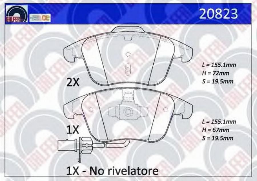 Galfer 20823 - Тормозные колодки, дисковые, комплект autospares.lv