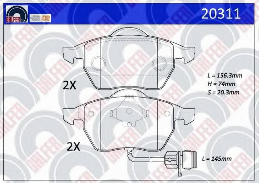 Galfer 20311 - Тормозные колодки, дисковые, комплект autospares.lv