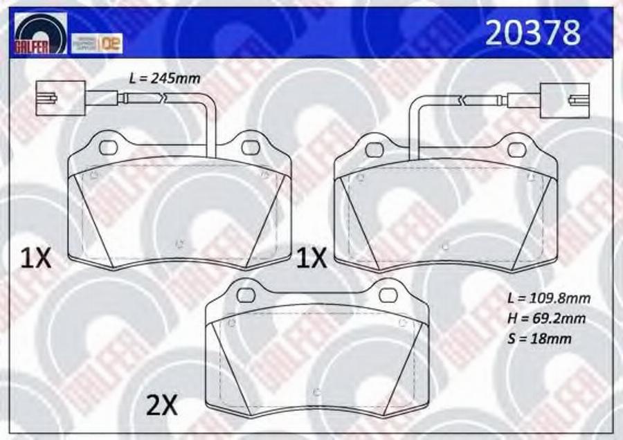 Galfer 20378 - Тормозные колодки, дисковые, комплект autospares.lv