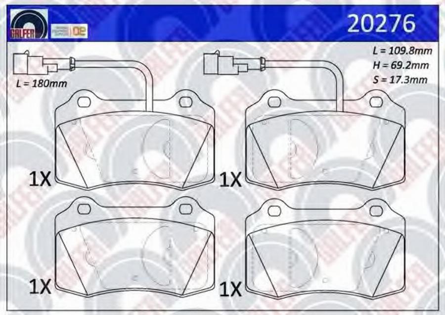 Galfer 20276 - Тормозные колодки, дисковые, комплект autospares.lv