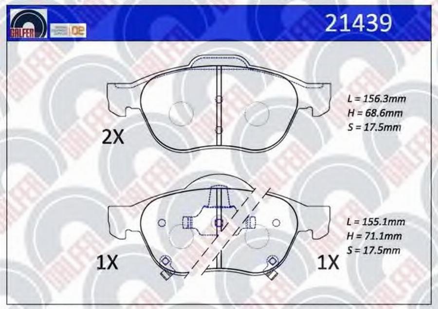 Galfer 21439 - Тормозные колодки, дисковые, комплект autospares.lv