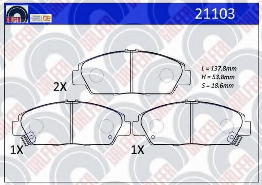 Galfer 21103 - Тормозные колодки, дисковые, комплект autospares.lv