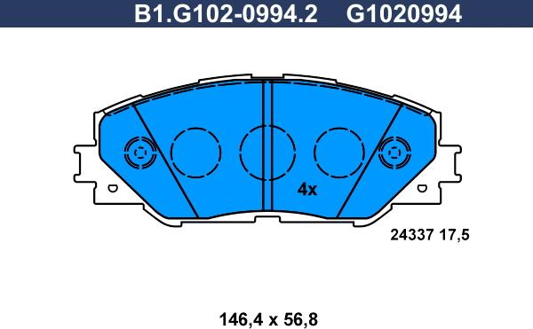 Galfer B1.G102-0994.2 - Тормозные колодки, дисковые, комплект autospares.lv