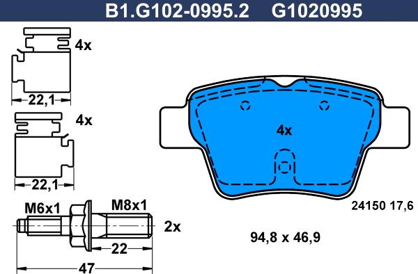 Galfer B1.G102-0995.2 - Тормозные колодки, дисковые, комплект autospares.lv