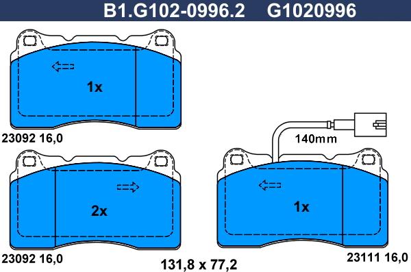 Galfer B1.G102-0996.2 - Тормозные колодки, дисковые, комплект autospares.lv