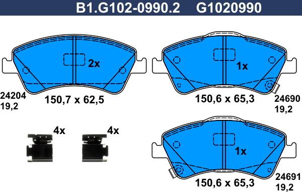 Galfer B1.G102-0990.2 - Тормозные колодки, дисковые, комплект autospares.lv