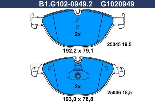 Galfer B1.G102-0949.2 - Тормозные колодки, дисковые, комплект autospares.lv