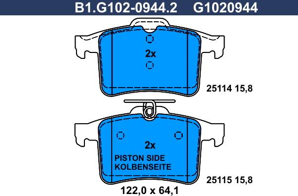 Galfer B1.G102-0944.2 - Тормозные колодки, дисковые, комплект autospares.lv