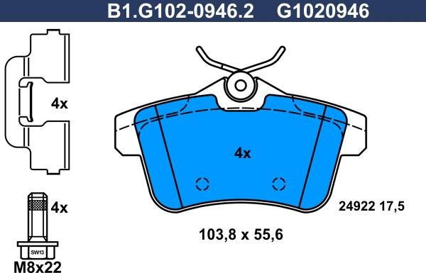 Galfer B1.G102-0946.2 - Тормозные колодки, дисковые, комплект autospares.lv