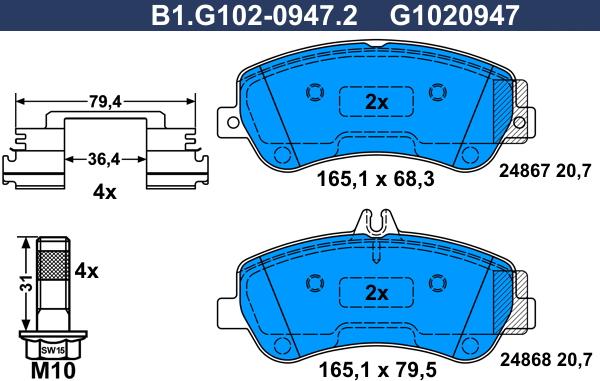 Galfer B1.G102-0947.2 - Тормозные колодки, дисковые, комплект autospares.lv