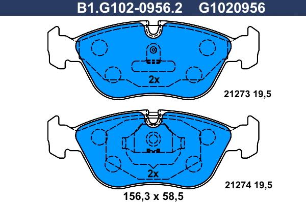 Galfer B1.G102-0956.2 - Тормозные колодки, дисковые, комплект autospares.lv