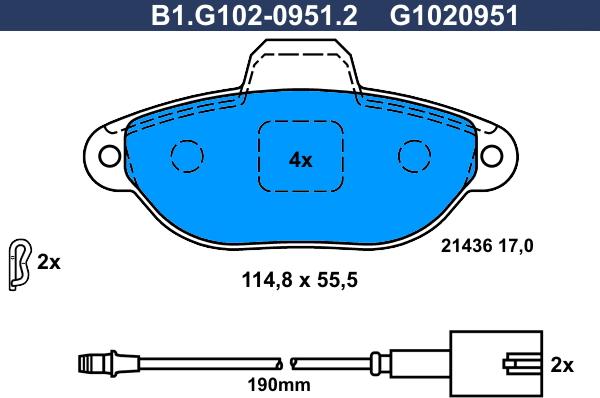 Galfer B1.G102-0951.2 - Тормозные колодки, дисковые, комплект autospares.lv
