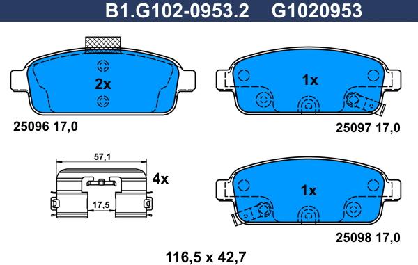 Galfer B1.G102-0953.2 - Тормозные колодки, дисковые, комплект autospares.lv