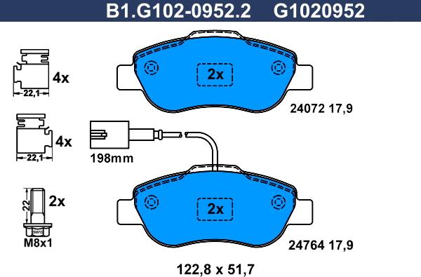 Galfer B1.G102-0952.2 - Тормозные колодки, дисковые, комплект autospares.lv