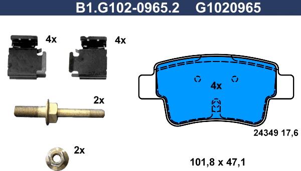 Galfer B1.G102-0965.2 - Тормозные колодки, дисковые, комплект autospares.lv