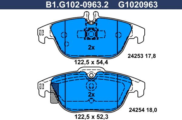 Galfer B1.G102-0963.2 - Тормозные колодки, дисковые, комплект autospares.lv