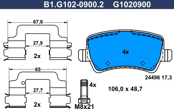 Galfer B1.G102-0900.2 - Тормозные колодки, дисковые, комплект autospares.lv