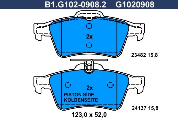 Galfer B1.G102-0908.2 - Тормозные колодки, дисковые, комплект autospares.lv