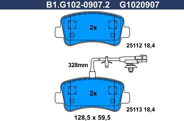 Galfer B1.G102-0907.2 - Тормозные колодки, дисковые, комплект autospares.lv