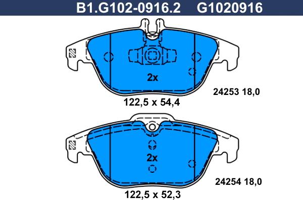 Galfer B1.G102-0916.2 - Тормозные колодки, дисковые, комплект autospares.lv