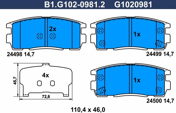 Galfer B1.G102-0981.2 - Тормозные колодки, дисковые, комплект autospares.lv