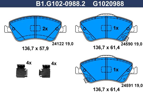 Galfer B1.G102-0988.2 - Тормозные колодки, дисковые, комплект autospares.lv