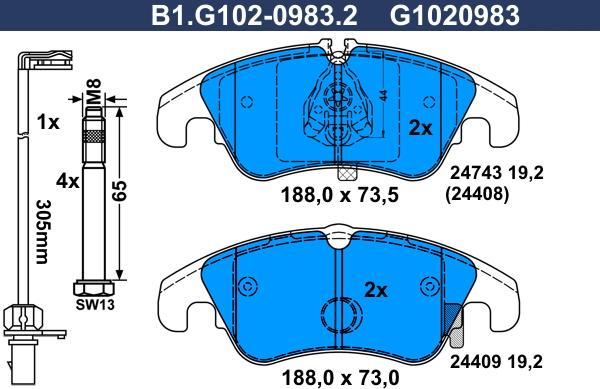 Galfer B1.G102-0983.2 - Тормозные колодки, дисковые, комплект autospares.lv