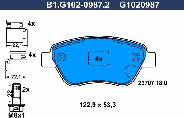 Galfer B1.G102-0987.2 - Тормозные колодки, дисковые, комплект autospares.lv