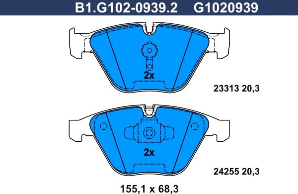 Galfer B1.G102-0939.2 - Тормозные колодки, дисковые, комплект autospares.lv