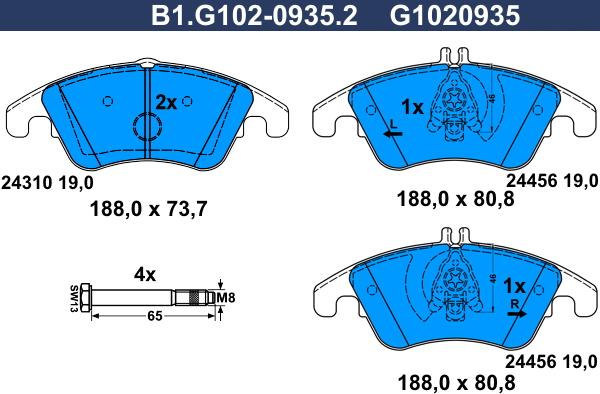 Galfer B1.G102-0935.2 - Тормозные колодки, дисковые, комплект autospares.lv