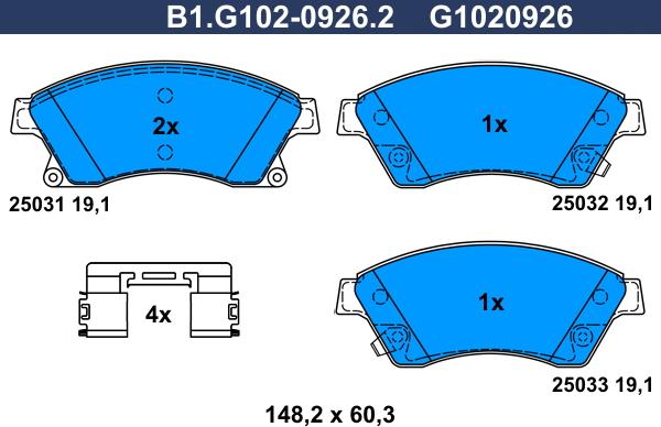 Galfer B1.G102-0926.2 - Тормозные колодки, дисковые, комплект autospares.lv
