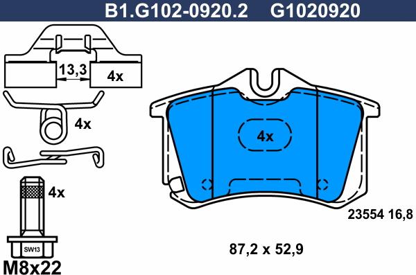 Galfer B1.G102-0920.2 - Тормозные колодки, дисковые, комплект autospares.lv